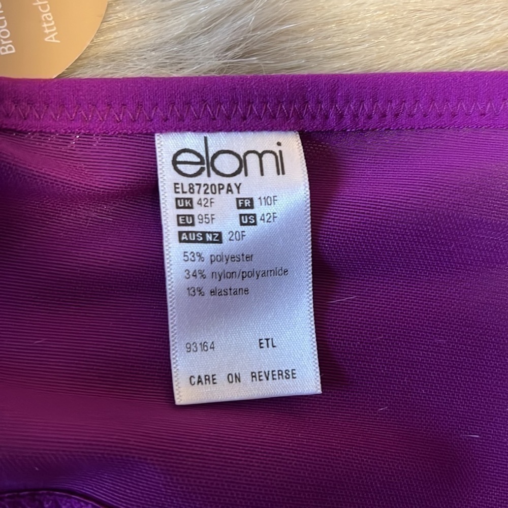 New ELOMI BIJOU Purple 42 F Underwire Banded Molded Bra EL8730 Adjustable Back - Picture 11 of 12